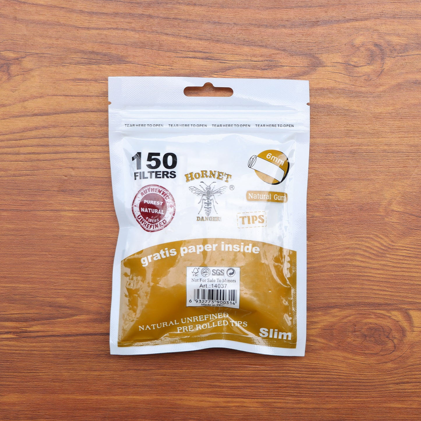 HORNET Ø 6 Pre Rolled Tips, White Organic Cigarette Rolling Tips, 150 Tips / Pack