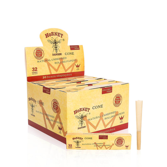 HORNET 1 1/4 Size Pre Rolled Cones, Natural Rolling Cones, Slow Burning Pre Rolled Rolling Paper, 32 PCS / Pack 20 Packs / Box