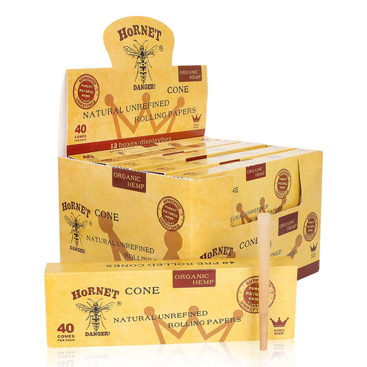 HORNET King Size Brown Pre Rolled Cones, Natural Rolling Cones, Slow Burning Pre Rolled Rolling Paper, 40 PCS / Pack 12 Packs / Box