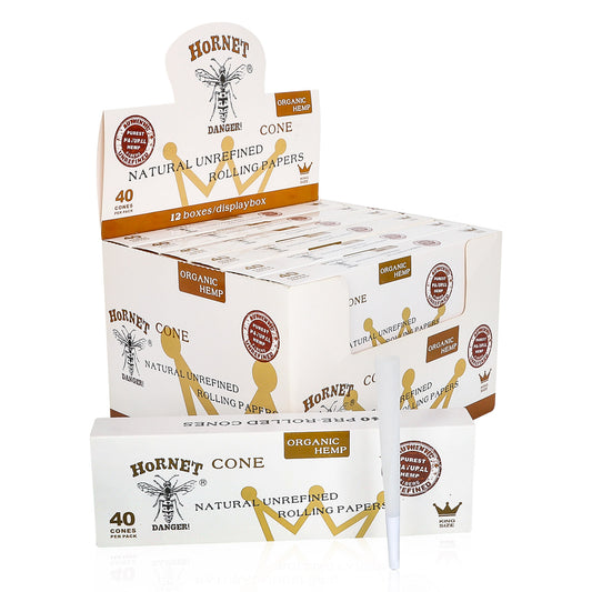HORNET King Size White Pre Rolled Cones, Natural Rolling Cones, Slow Burning Pre Rolled Rolling Paper, 40 PCS / Pack 12 Packs / Box