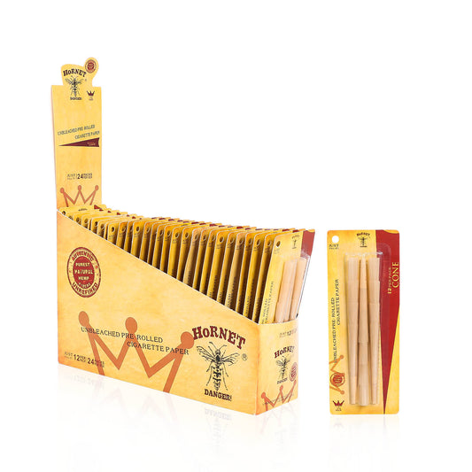 HORNET 1 1/4 Size Pre Rolled Cones, Natural Rolling Cones, Slow Burning Pre Rolled Rolling Paper, 12 PCS / Pack 24 Packs / Box