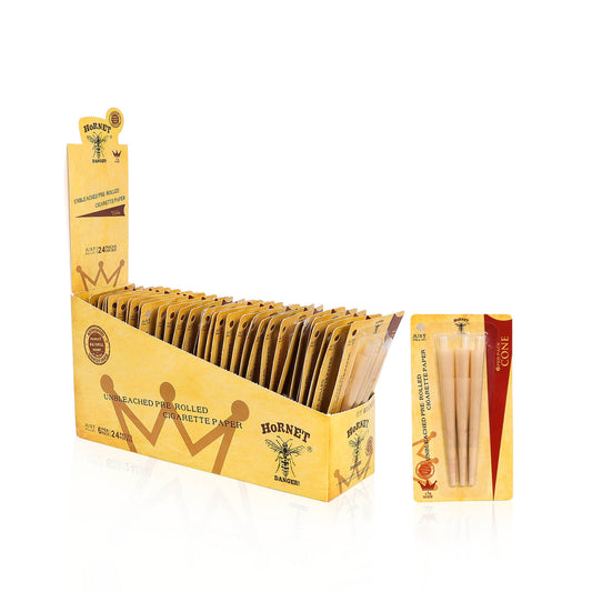 HORNET King Size Pre Rolled Cones, Natural Rolling Cones, Slow Burning Pre Rolled Rolling Paper, 6 PCS / Pack 24 Packs / Box
