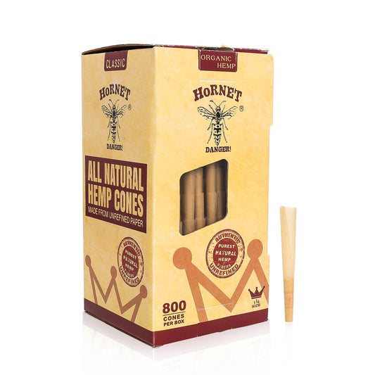 HORNET 1 1/4 Size Brown Pre Rolled Cones, Organic Pre Rolled Rolling Paper With Tips, Slow Burning Pre Rolled Cones, 800 PCS / Box