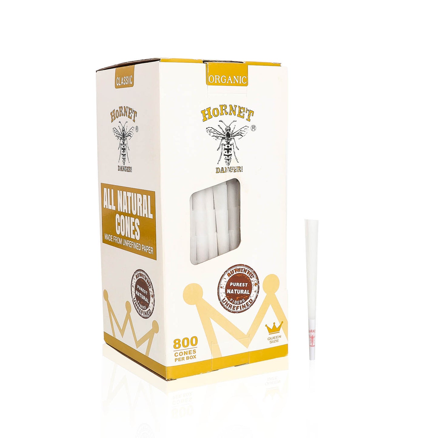HORNET 98 mm Size White Pre Rolled Cones, Organic Pre Rolled Rolling Paper With Tips, Slow Burning Pre Rolled Cones, 800 PCS / Box