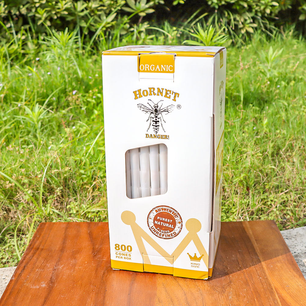 HORNET King Size White Pre Rolled Cones, Organic Pre Rolled Rolling Paper With Tips, Slow Burning Pre Rolled Cones, 800 PCS / Box
