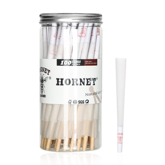 HORNET King Size White Pre Rolled Cones, Organic Rolling Cones With Tips, Slow Burning Pre Rolled Rolling Paper, 100 Pack
