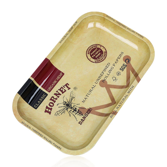 HORNET Tinplate Rolling Tray, 7” x 5” Cigarette Rolling Tray, Portable Rolling Paper Tray