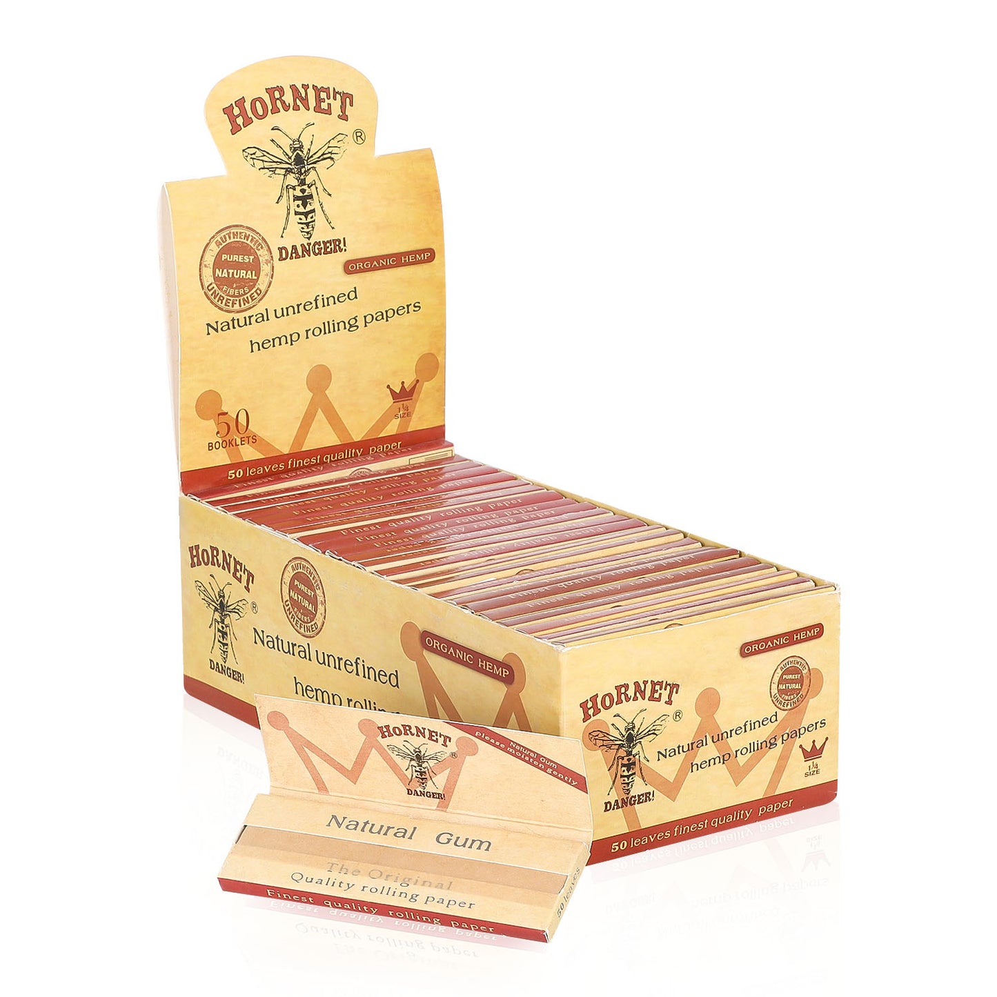 HORNET 1 1/4 Size Rolling Papers, Natural Slim Rolling Papers, Brown Organic Rolling Paper, 50 Leaves / Pack 50 Pack / Box