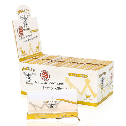 HORNET 1 1/4 Size White Rolling Paper With White Tips, Natural Slim Rolling Papers, 50 PCS / Pack 50 Packs / Box