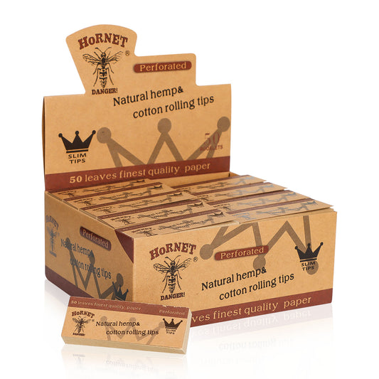 HORNET Natural Organic Rolling Tip, Brown Slim Rolling Tips, 50 Tips / Pack 50 Pack / Box