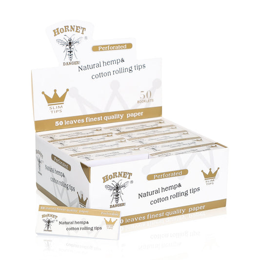 HORNET Natural Organic Rolling Paper Tips, White Slim Rolling Tips, 50 Tips / Pack 50 Pack / Box