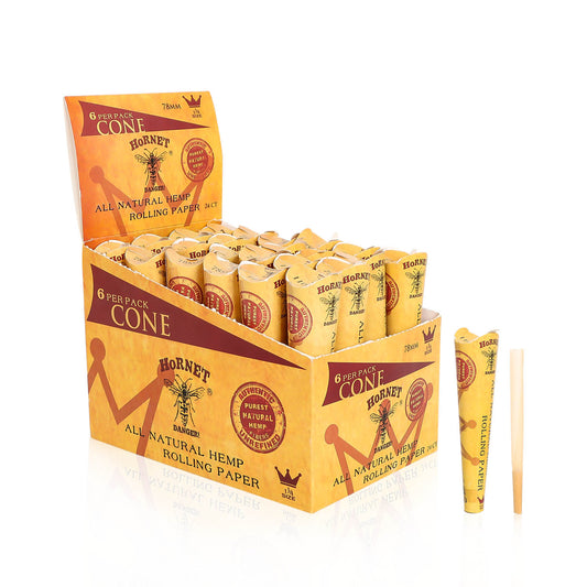 HORNET 1 1/4 Size Pre Rolled Cones, Natural Rolling Cones, Slow Burning Pre Rolled Rolling Paper, 6 PCS / Pack 24 Packs / Box