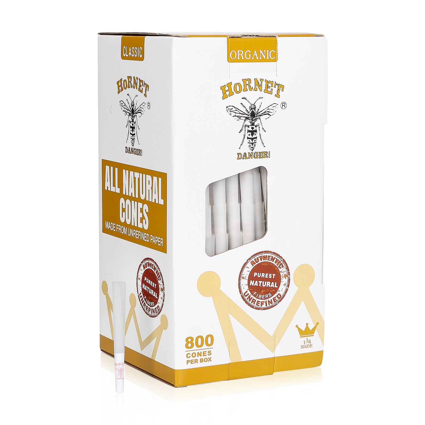 HORNET 1 1/4 Size White Pre Rolled Cones, Organic Pre Rolled Rolling Paper With Tips, Slow Burning Pre Rolled Cones, 800 PCS / Box