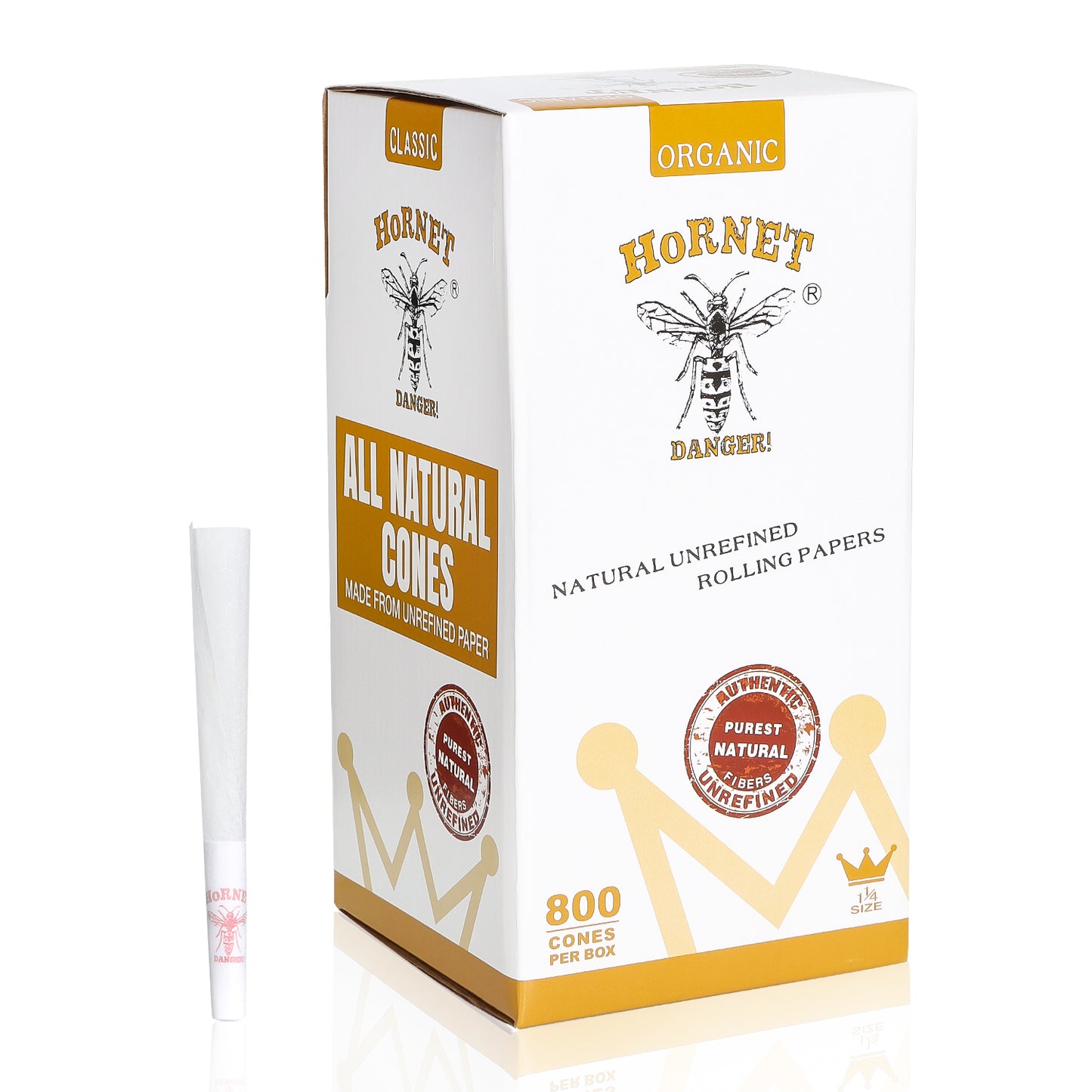 HORNET 1 1/4 Size White Pre Rolled Cones, Organic Pre Rolled Rolling Paper With Tips, Slow Burning Pre Rolled Cones, 800 PCS / Box