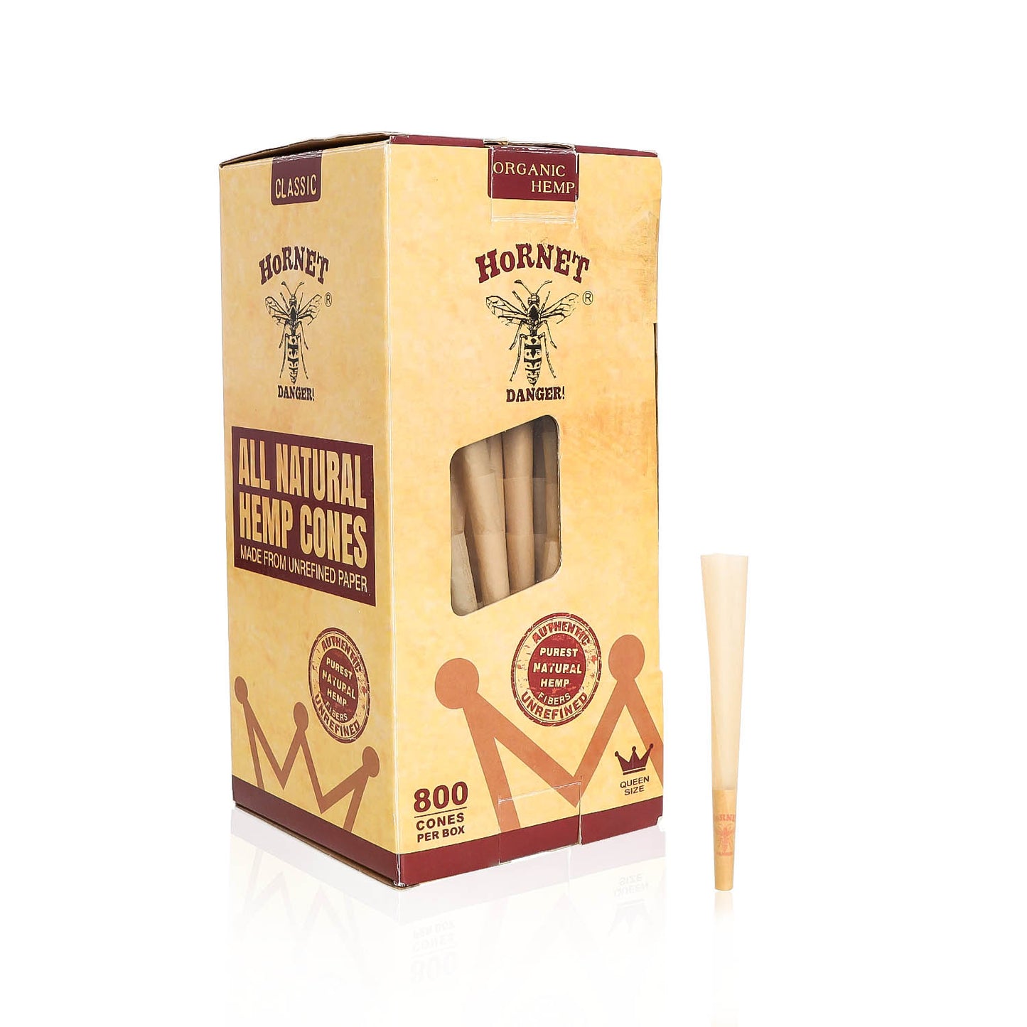 HORNET 98 mm Size Brown Pre Rolled Cones, Organic Pre Rolled Rolling Paper With Tips, Slow Burning Pre Rolled Cones, 800 PCS / Box