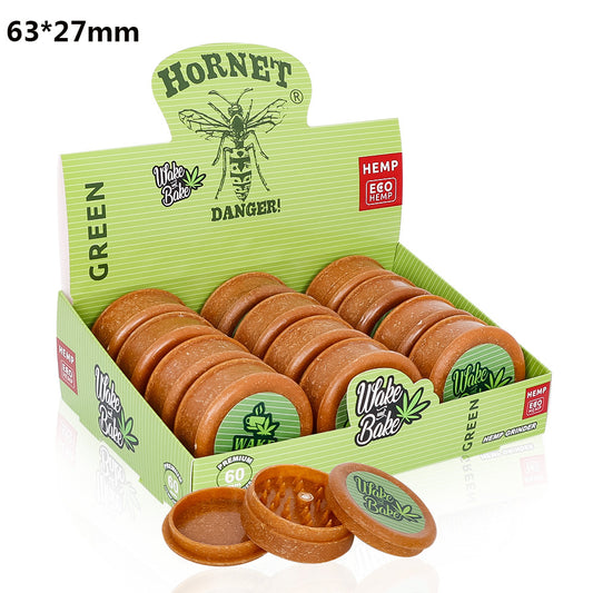 HORNET Biodegradable Plastic Herb Grinder, 2 Layers Ø 63 Size Plant Fiber Grinder, Portable Smoker Grinder, 12 PCS / Box