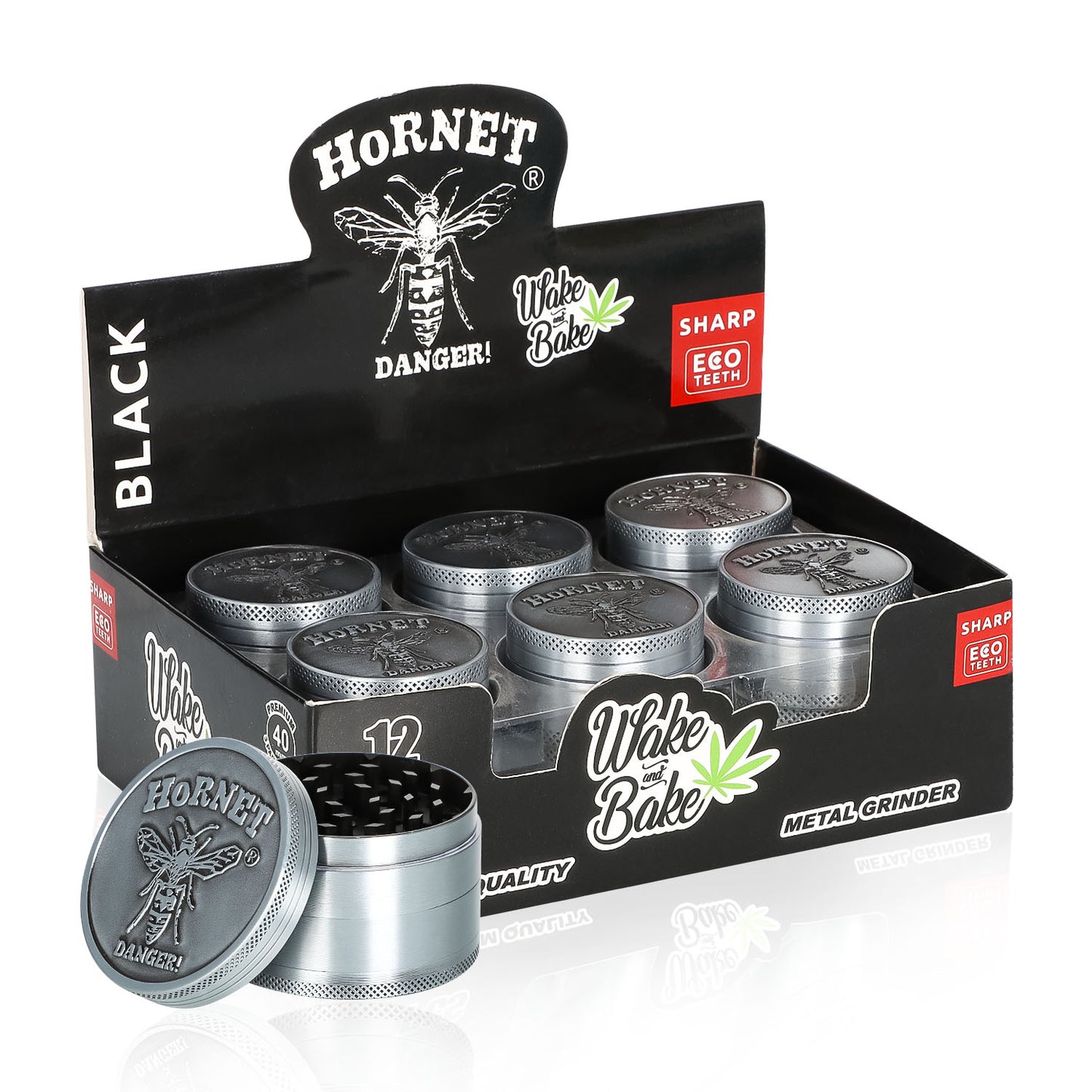 HORNET Zinc Alloy Herb Grinder, 3 Lay Ø 40 Smoker Grinder, Portable & Easy Clean Metal Herbal Grinder, 6 PCS / Box