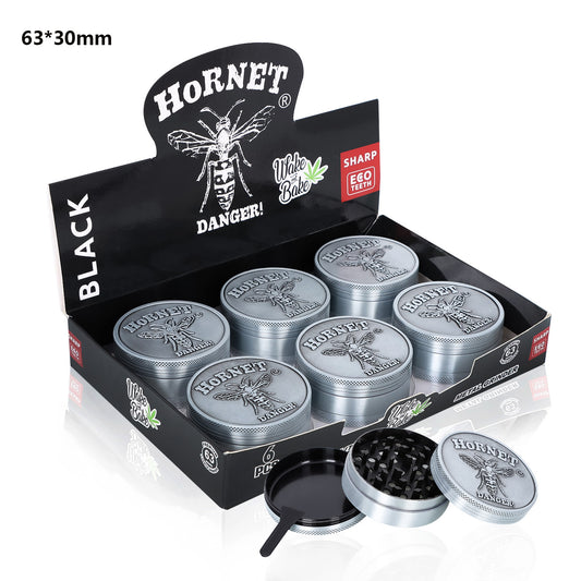 HORNET Zinc Alloy Herb Grinder, 3 Lay Ø 63 Smoker Grinder, Portable & Easy Clean Metal Herbal Grinder, 6 PCS / Box