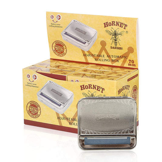 HORNET 70 mm Size Tinplate Rolling Machine Case, Silver Cigarette Rolling Machine Box with Large Stash Case, 6PCS / Box