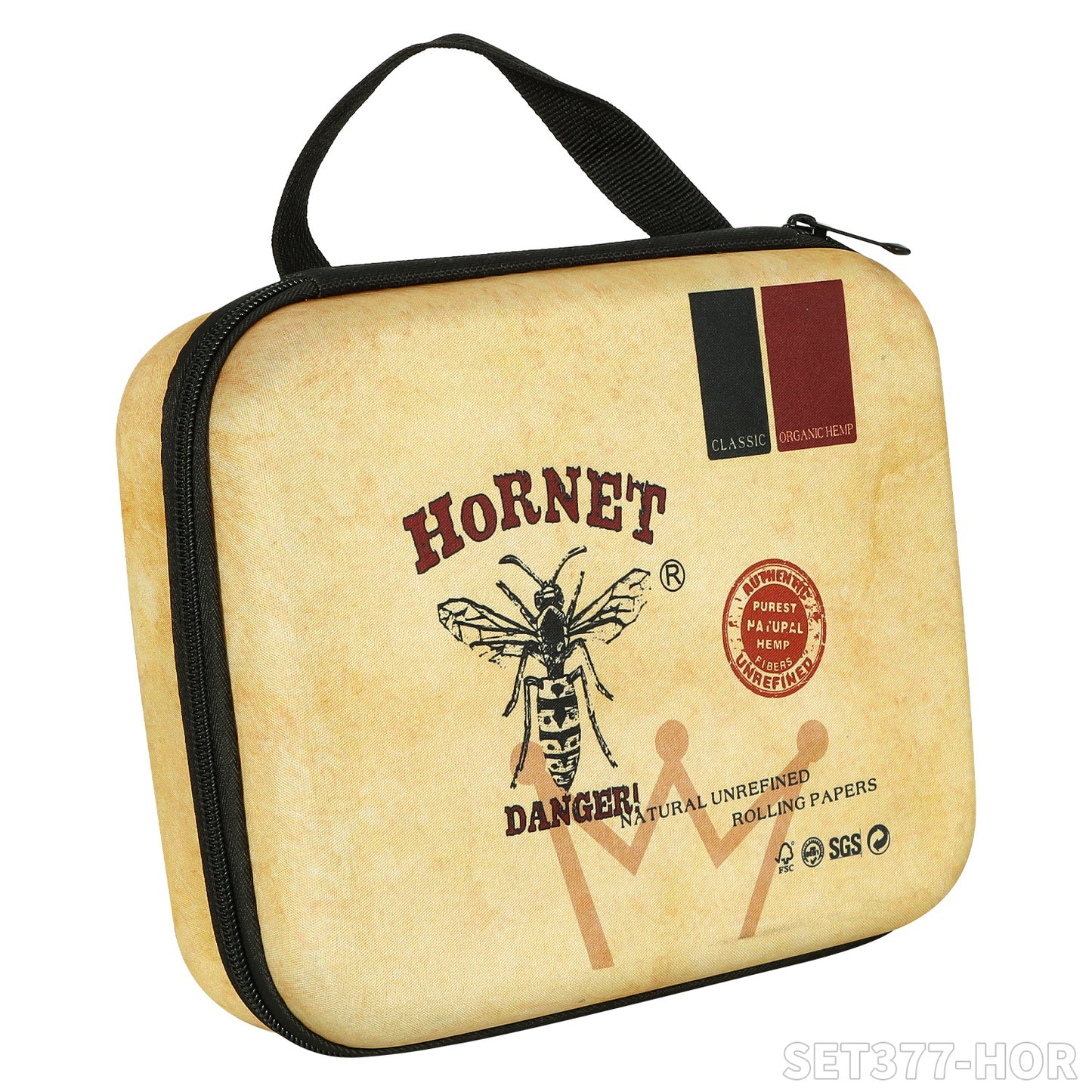 HORNET brand storage bag + metal cigarette tray + brown horn tube + glass ashtray + all-pack smoke grinder + glass sealed jar, all accessories into the bag