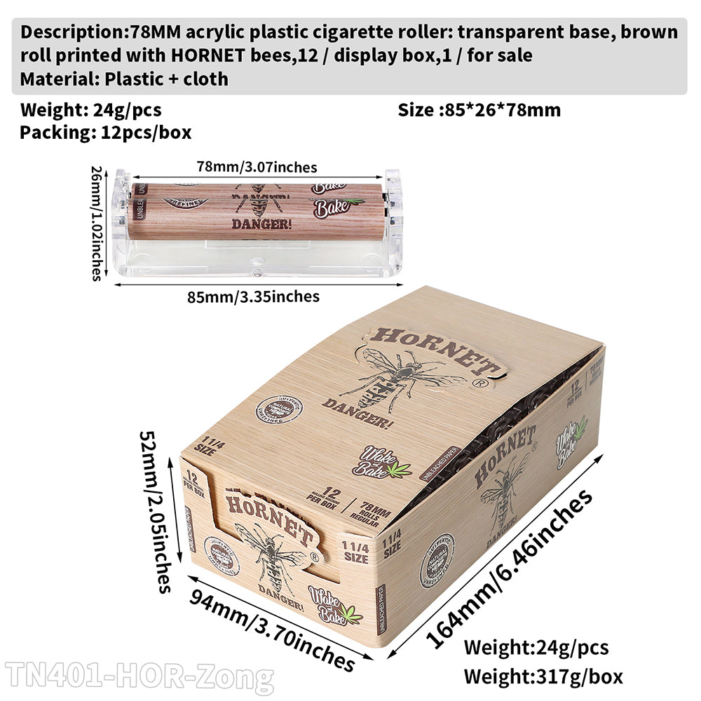 HORNET 78MM acrylic plastic cigarette roller 12 /display box