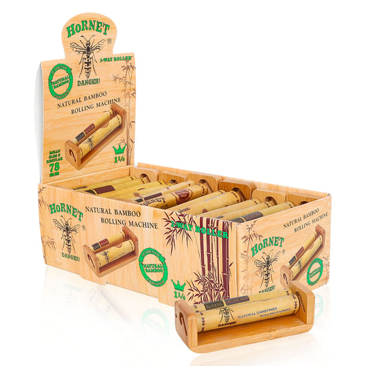 HORNET 1 1/4 Size Natural Bamboo Rolling Machine, Portable Rolling Machine, 12 PCS / Box