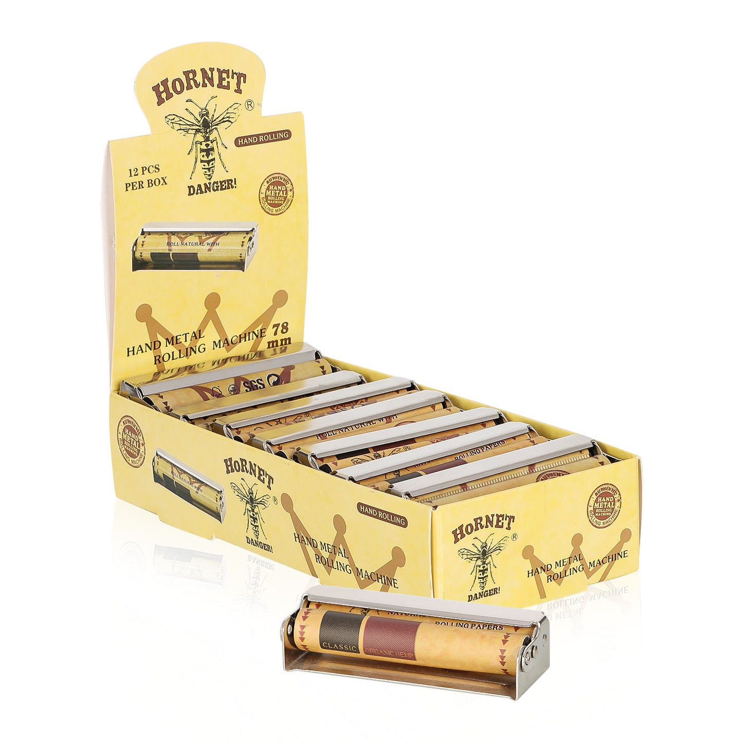 HORNET 1 1/4 Size Metal Rolling Machine, Portable Cigarette Rolling Machine, 12 PCS / Box
