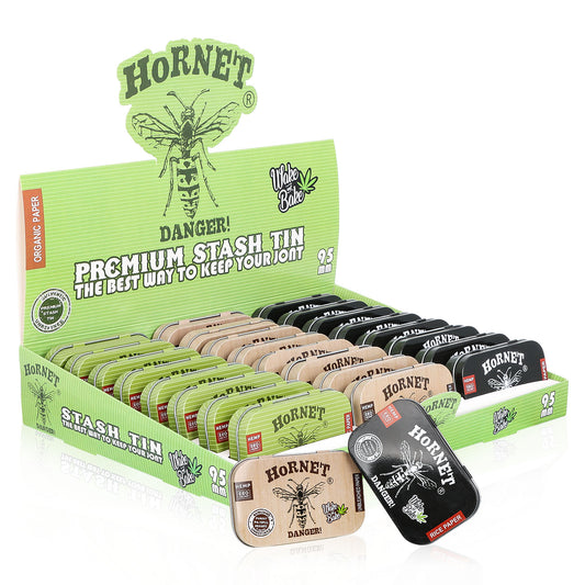 HORNET Tinplate Flip Tobacco Storage Box, 100 x 64 mm Size Metal Tin, Portable & Smell Proof Tobacco Storage Case, 24 Case / Box