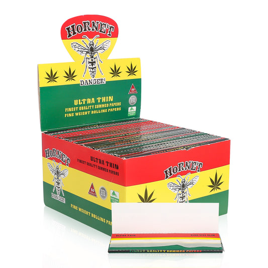 HORNET Rasta Style Rolling Paer, King Size Slim Cigarette Rolling Paper, Slow Buring Rolling Papers, 32 PCS / Pack 50 Packs / Box