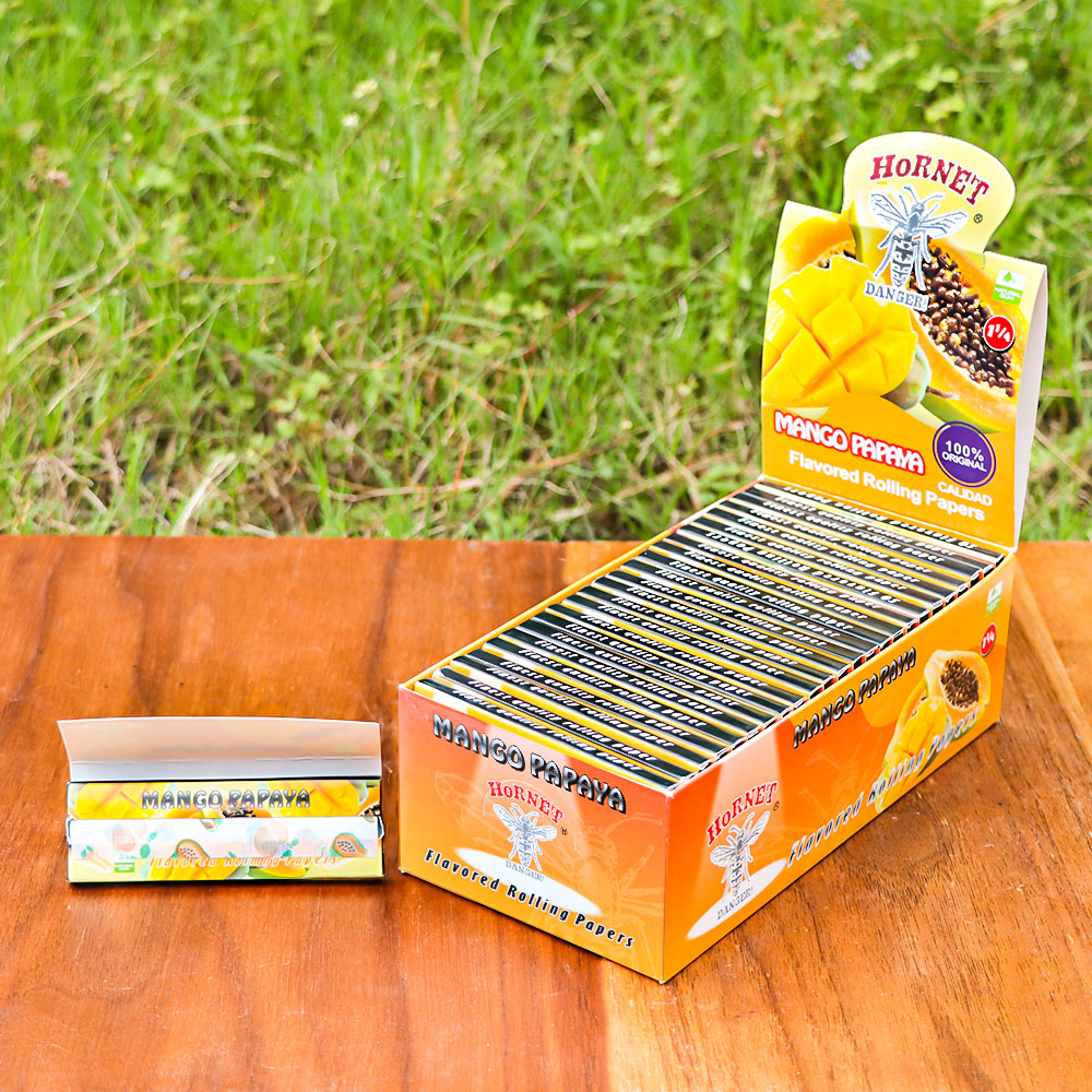 Hornet 1 1/4 Size Mango Papaya Flavors Rolling Papers, Slow Burning Rolling Paper, Natural Rolling Paper, 50 Piece / Pack 50 Pack / Box