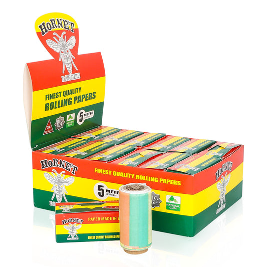 HORNET Rasta Style Rolling Paper Rolls, 5 m Free Rolling Papers, Organic Rolling Paper Rolls, 24 PCS / Box