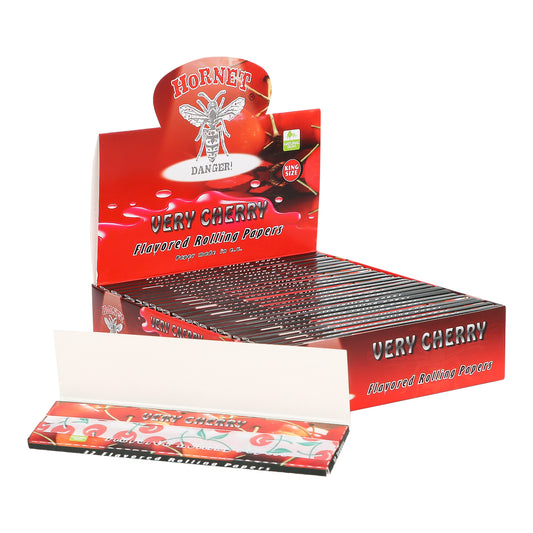 HORNET King Size Cherry Flavors Rolling Papers, Slim Natural Organic Rolling Paper, 32 Pieces / Pack 25 Packs / Box