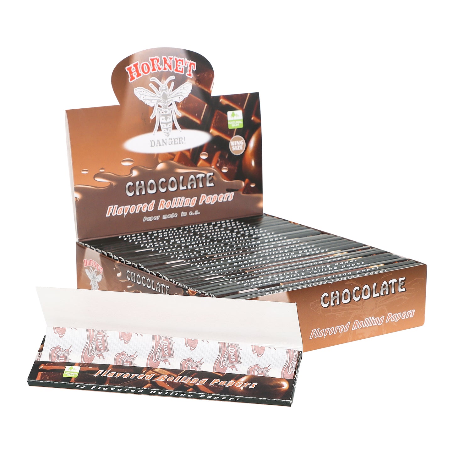 HORNET King Size Chocolate Flavors Rolling Papers, Slim Natural Organic Rolling Paper, 32 Pieces / Pack 25 Packs / Box