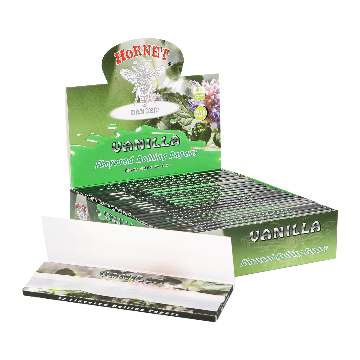 HORNET King Size vanilla Flavors Rolling Papers, Slim Natural Organic Rolling Paper, 32 Pieces / Pack 25 Packs / Box