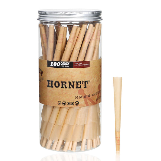 HORNET King Size Brown Pre Rolled Cones, Organic Rolling Cones With Tips, Slow Burning Pre Rolled Rolling Paper, 100 Pack
