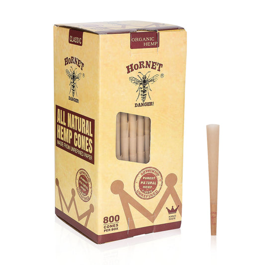 HORNET King Size Brown Pre Rolled Cones, Organic Pre Rolled Rolling Paper With Tips, Slow Burning Pre Rolled Cones, 800 PCS / Box