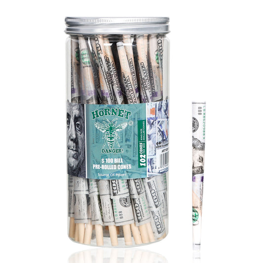 HORNET Dollar Design Pre Rolled Cones, King Size Pre Rolled Rolling Paper With Tips, Slow Burning Rolling Cones, 102 PCS