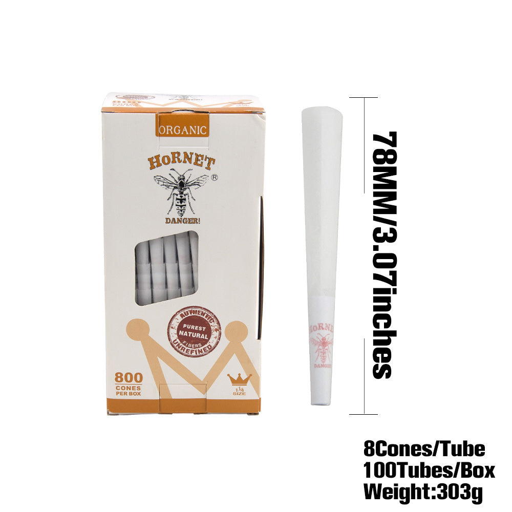 HORNET 1 1/4 Size White Pre Rolled Cones, Organic Pre Rolled Rolling Paper With Tips, Slow Burning Pre Rolled Cones, 800 PCS / Box