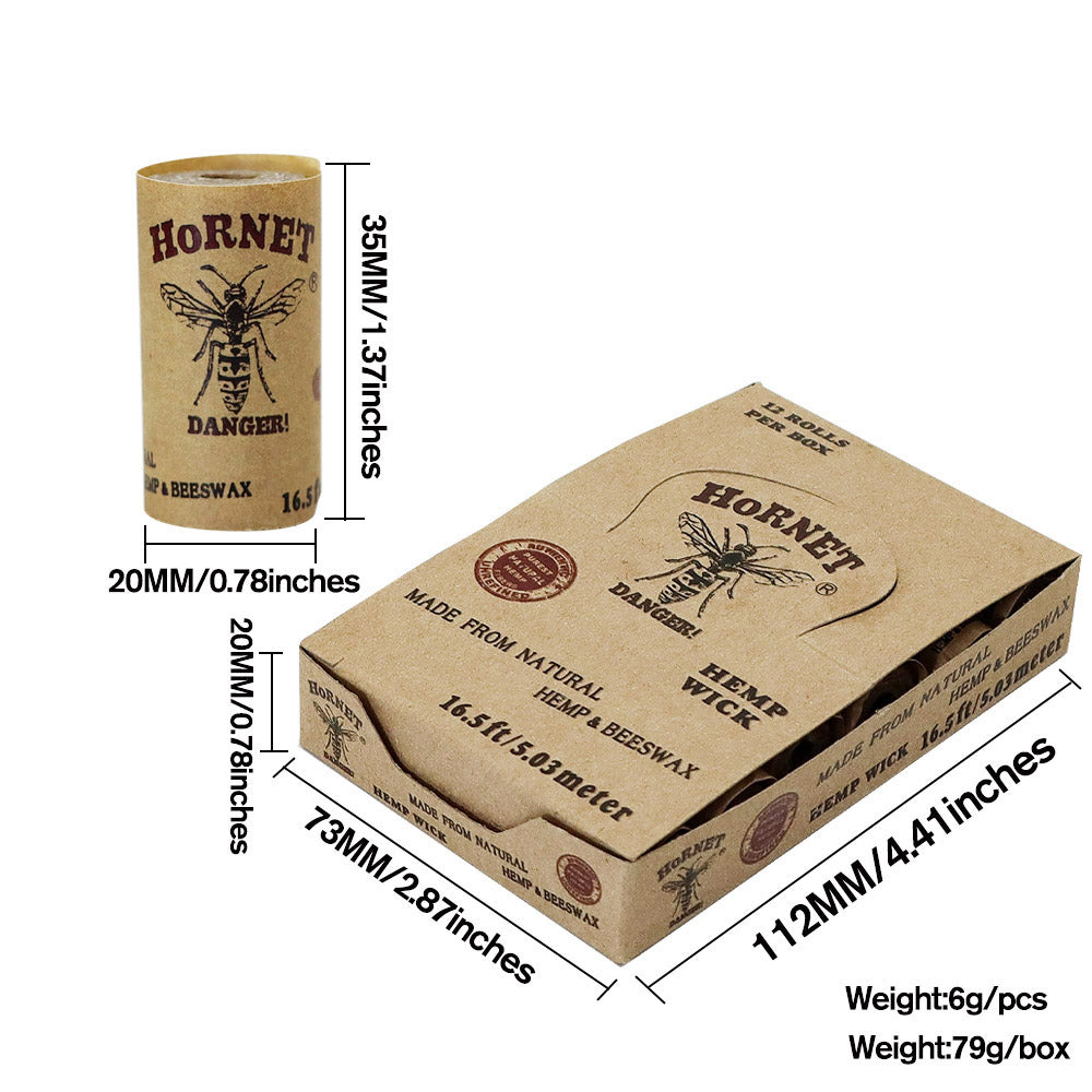 HORNET Pure Beeswax Hemp Wick, 16.5 ft Size Line Hemp Wick Rolls, 12 Rolls / Box