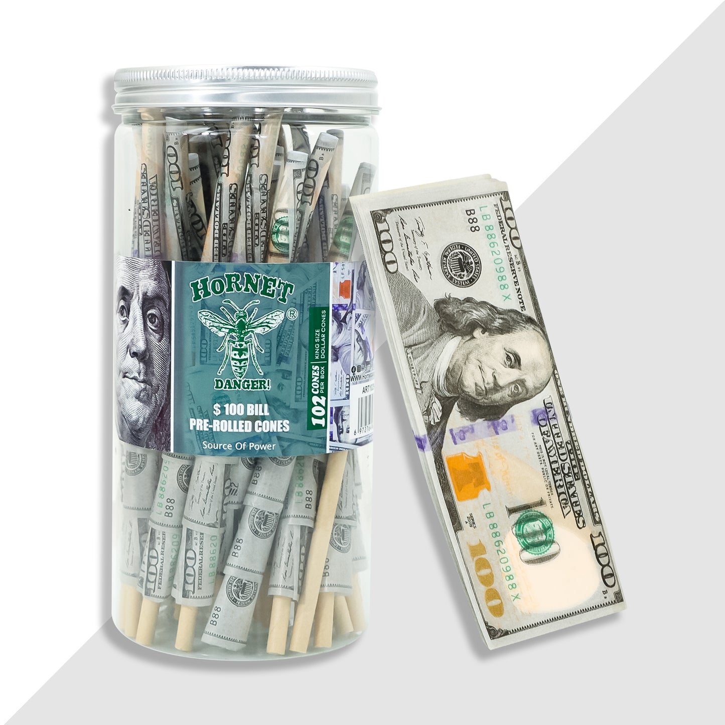 HORNET Dollar Design Pre Rolled Cones, King Size Pre Rolled Rolling Paper With Tips, Slow Burning Rolling Cones, 102 PCS