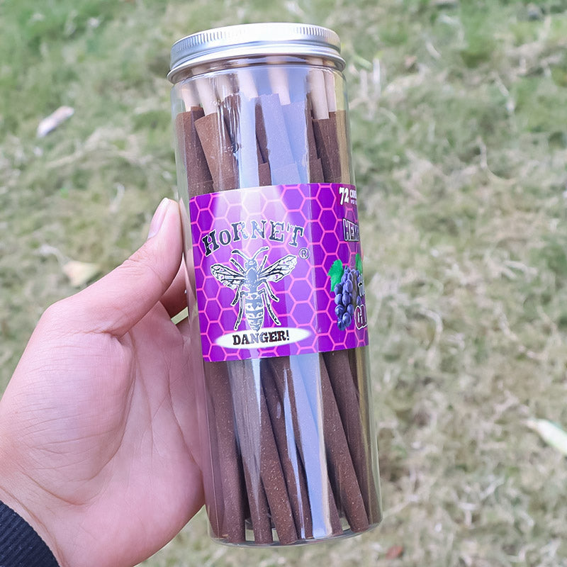 HORNET Grape Flavored Pre Rolled Cones, King Size Brown Pre Rolled Rolling Paper with tips, Slow Burning Rolling Cones & load, 72 PCS / Jar