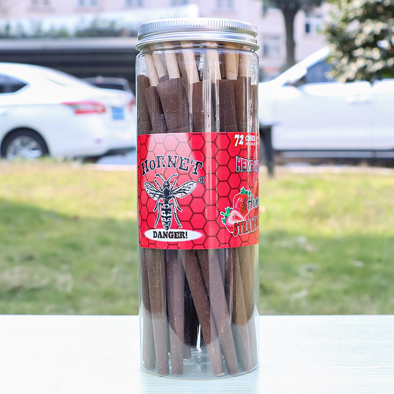 HORNET Strawberry Flavored Brown Pre Rolled Cones, King Size Pre Rolled Rolling Paper with tips, Slow Burning Rolling Cones & load, 72 PCS / Jar