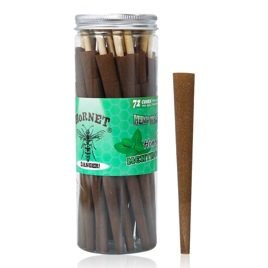 HORNET Mint Flavored Brown Pre Rolled Cones, King Size Pre Rolled Rolling Paper with tips, Slow Burning Rolling Cones & load, 72 PCS / Jar