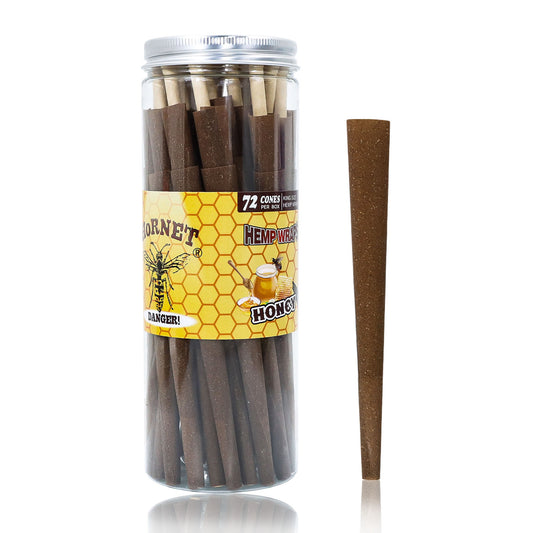 HORNET Honey Flavored Pre Rolled Cones, King Size Brown Pre Rolled Rolling Paper with tips, Slow Burning Rolling Cones & load, 72 PCS / Jar