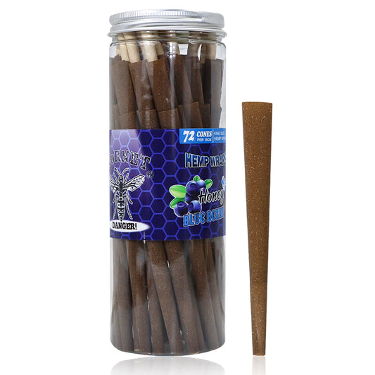 HORNET Blueberry Flavored Brown Pre Rolled Cones, King Size Pre Rolled Rolling Paper with tips, Slow Burning Rolling Cones & load, 72 PCS / Jar