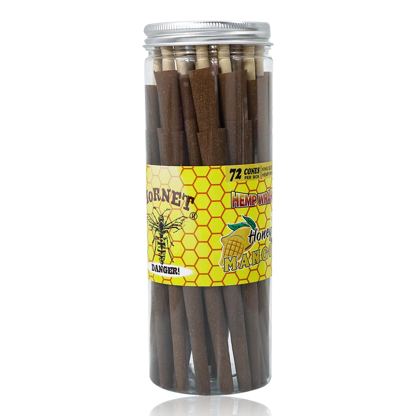 HORNET Mango Flavored Brown Pre Rolled Cones, King Size Pre Rolled Rolling Paper with tips, Slow Burning Rolling Cones & load, 72 PCS / Jar