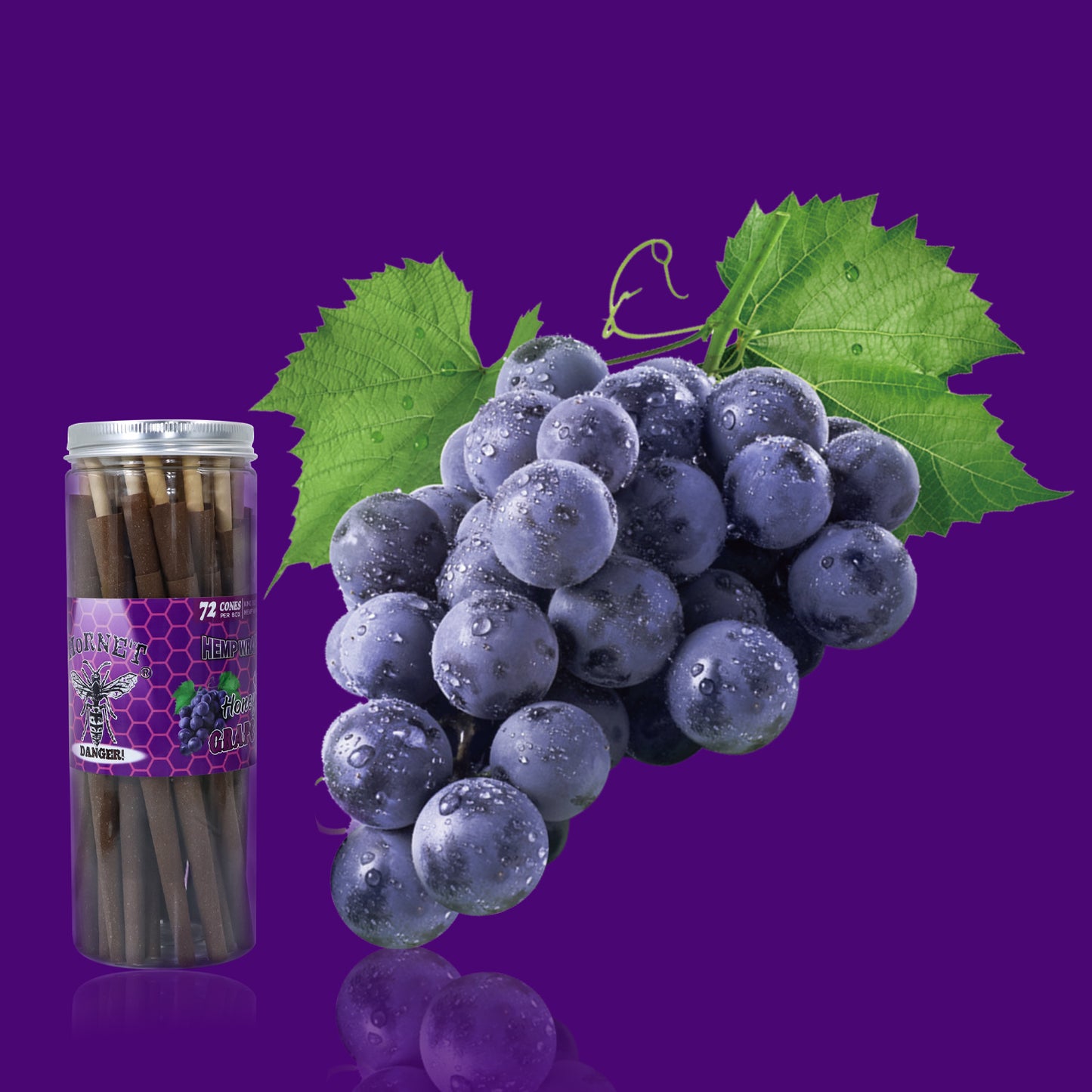 HORNET Grape Flavored Pre Rolled Cones, King Size Brown Pre Rolled Rolling Paper with tips, Slow Burning Rolling Cones & load, 72 PCS / Jar