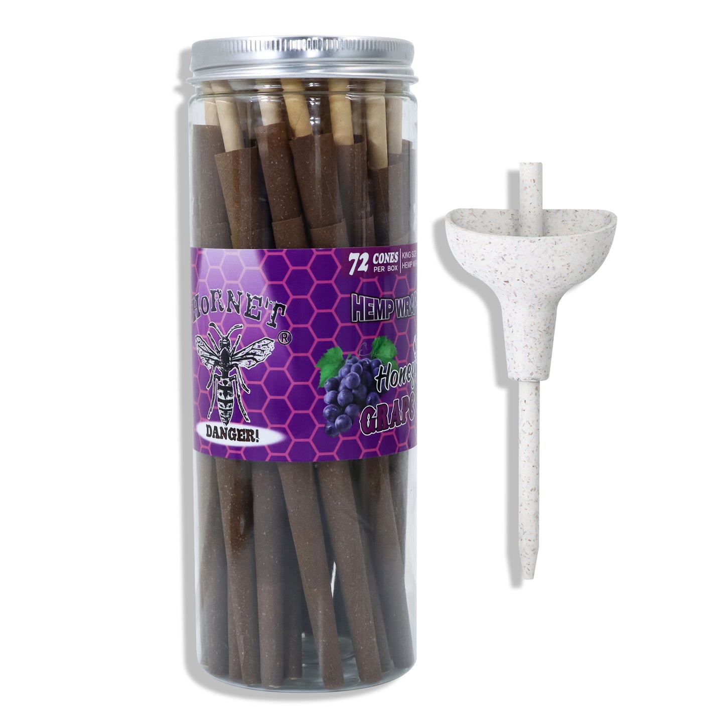 HORNET Grape Flavored Pre Rolled Cones, King Size Brown Pre Rolled Rolling Paper with tips, Slow Burning Rolling Cones & load, 72 PCS / Jar