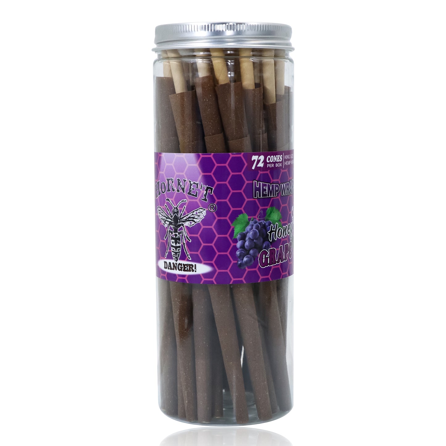HORNET Grape Flavored Pre Rolled Cones, King Size Brown Pre Rolled Rolling Paper with tips, Slow Burning Rolling Cones & load, 72 PCS / Jar