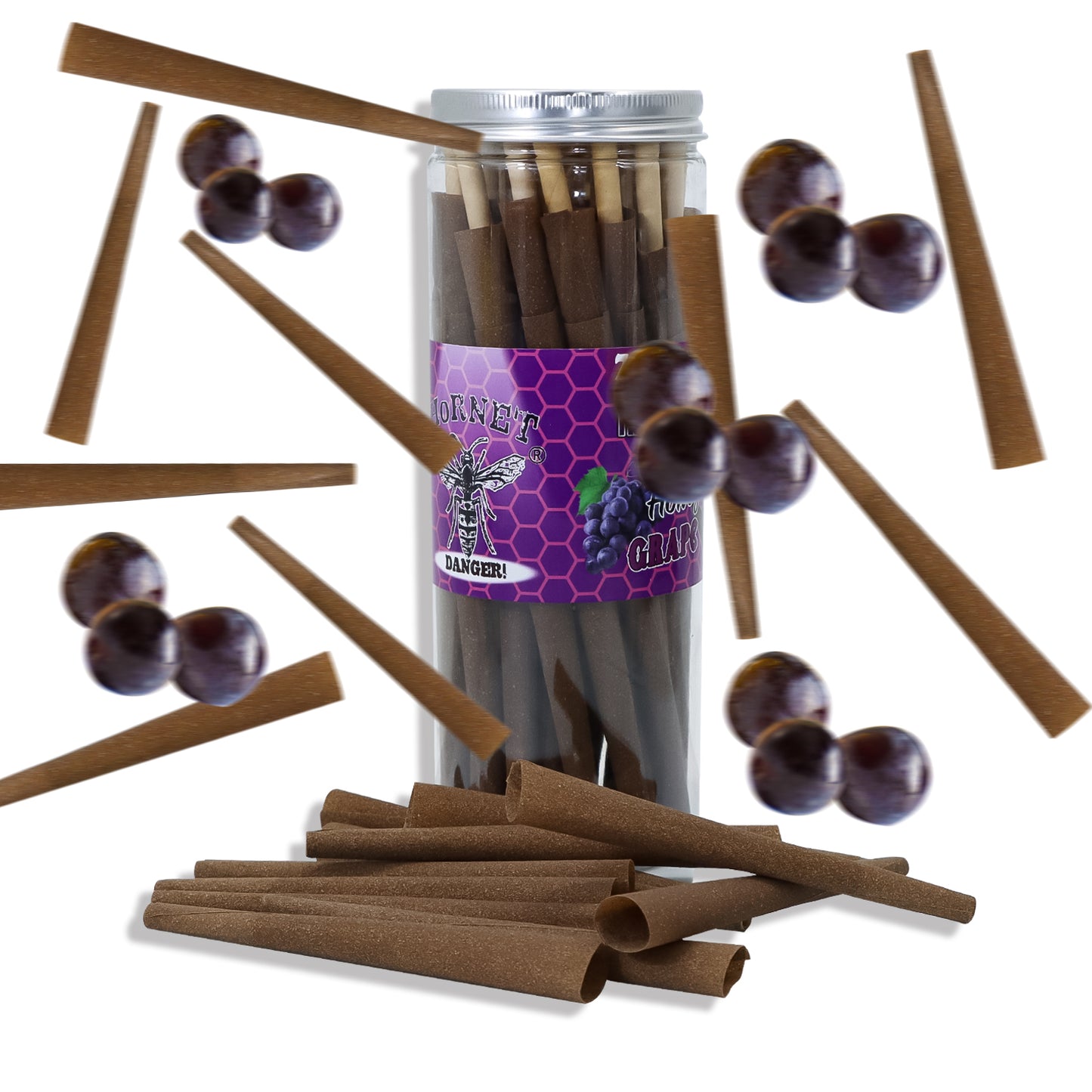 HORNET Grape Flavored Pre Rolled Cones, King Size Brown Pre Rolled Rolling Paper with tips, Slow Burning Rolling Cones & load, 72 PCS / Jar